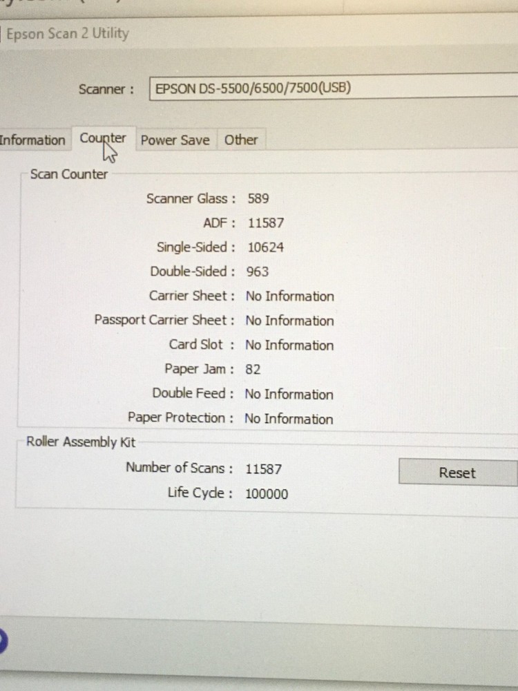 Epson WorkForce DS-7500 Sheetfed Document Scanner w/ 11K Scan Count, AC Adapter