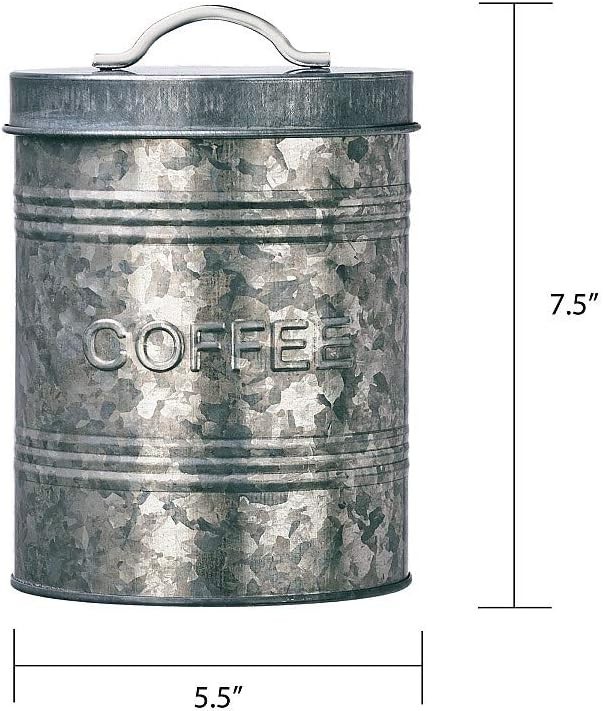 Rustic Kitchen Coffee Metal Canister Galvanized Metal Storage Container W/