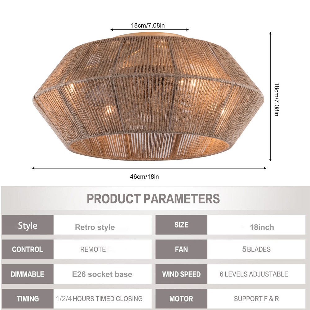 Low Profile Ceiling Fan Caged Flush Mount Ceiling Fan Light With Remote Control