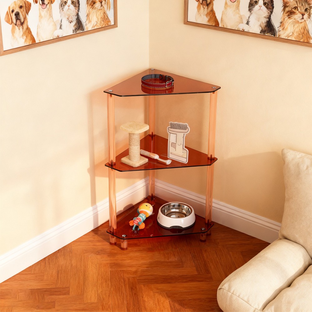 3 Tier Triangle End Table Acrylic Side Table Freestanding Side Table Brown