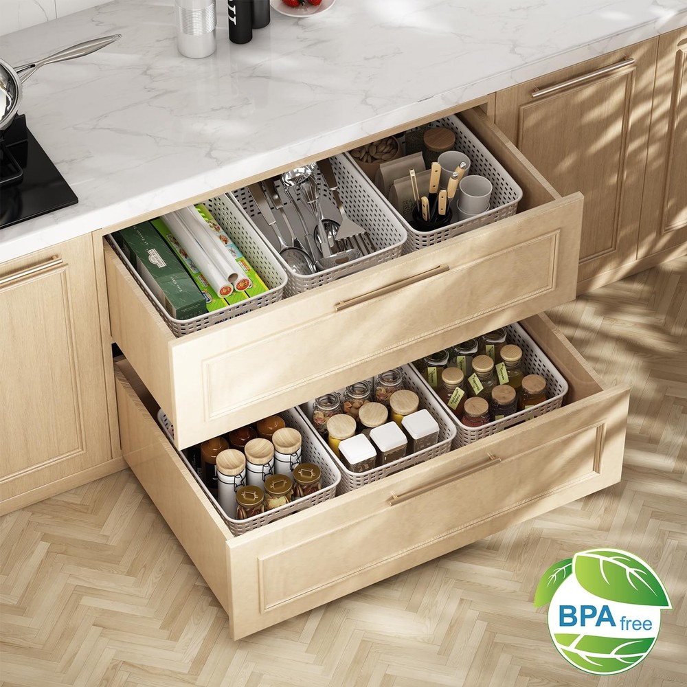 Plastic Storage Basket with Lids 12 Pack Stackable Storage Bins Containers wi...