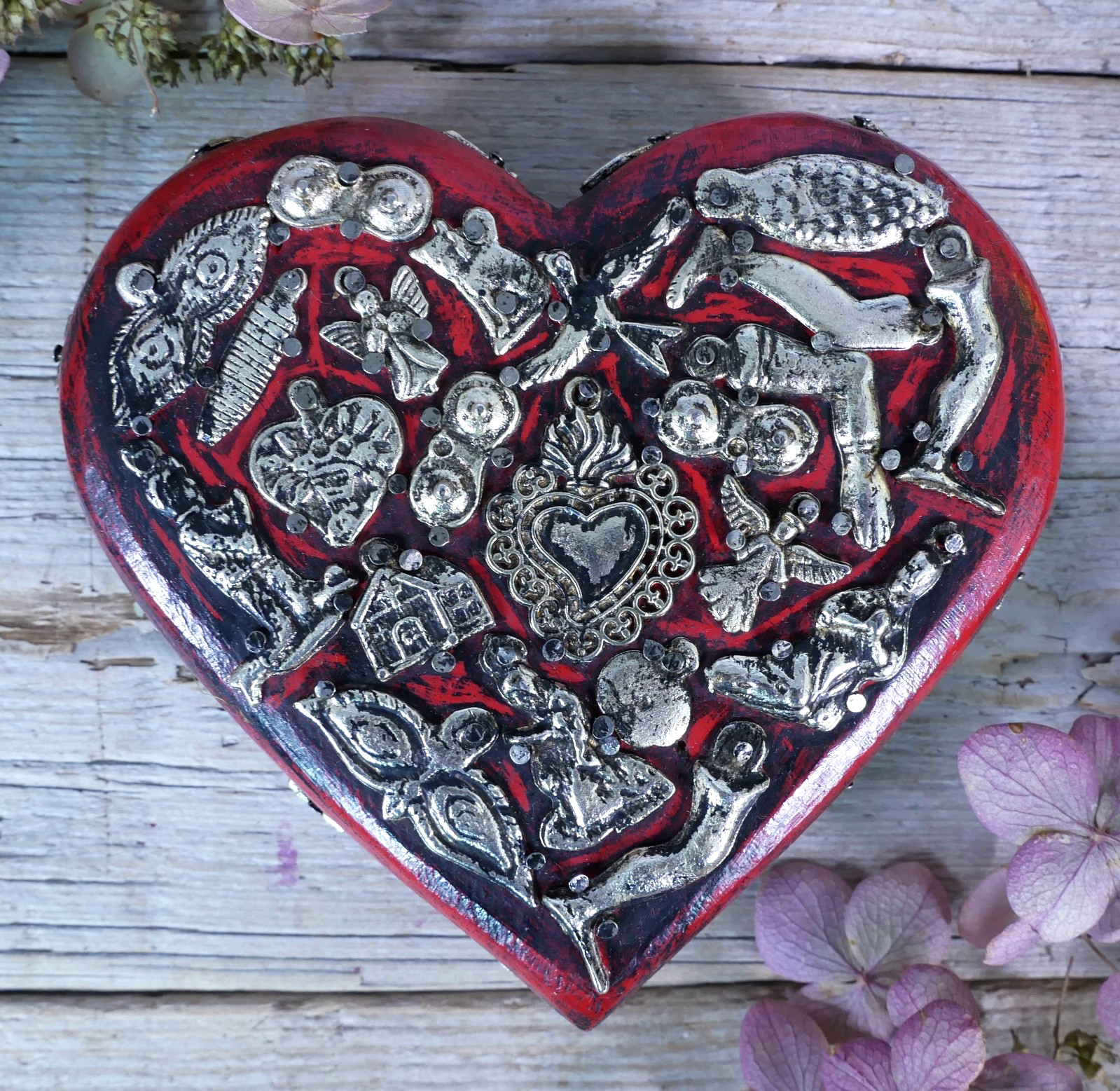 Red Wood Heart Milagros Handmade Michoacan Mexican Folk Art Love Token Small Sz