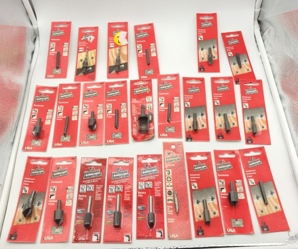 24pc Lot Assorted Vermont American Bits, Countersinks, Rotary File, Screw Pilot