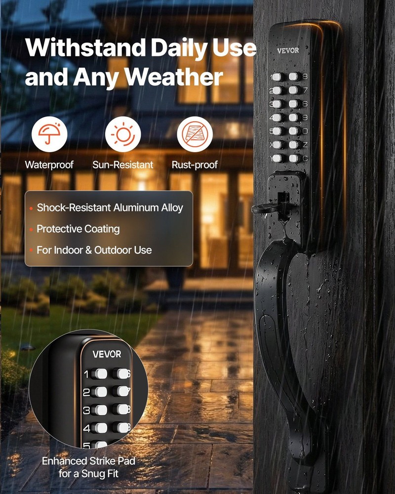 Aluminum Mechanical Keyless Lock, 4-7 Digit Code, Dual-Side Keypad, Auto-Lock