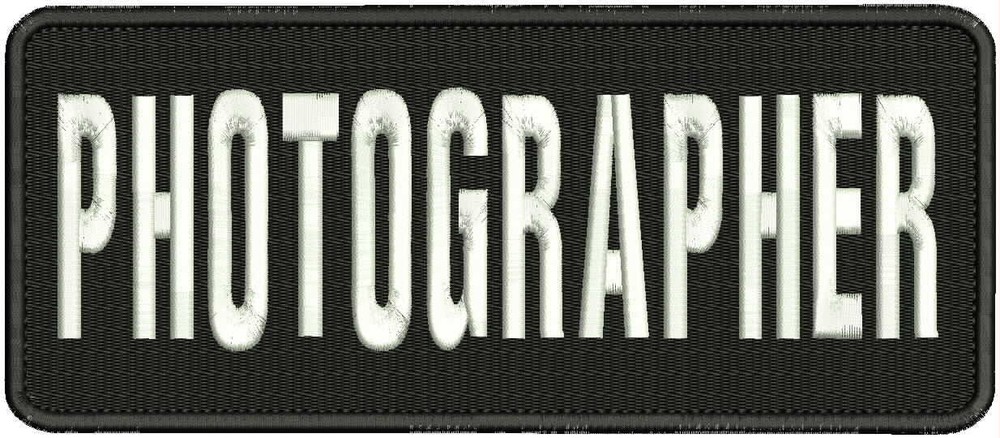 PHOTOGRAPHER embroidery patch 4x10 hook on back