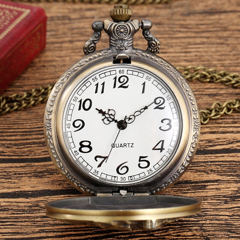 Antique Pocket Watch Chain Retro Style Analog Quartz Movement Watches for Men