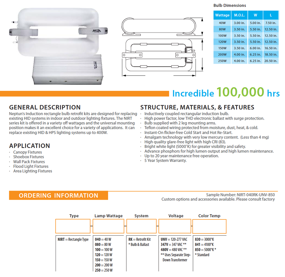 Neptun 80 Watt Induction Rectangular Bulb, 5000 Kelvin, NICT-C-080850