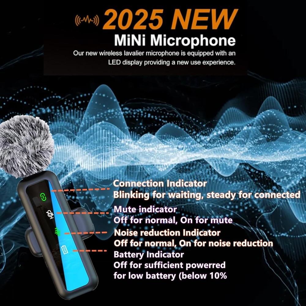 Wireless Microphone Mini Mic for iPhone/Android Phone, LED Display Lavalier Micr