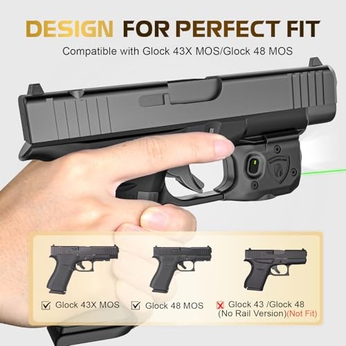 150 Lumens Tactical Flashlight Laser Light Combo Fits Glock 43X MOS, Strobe Func