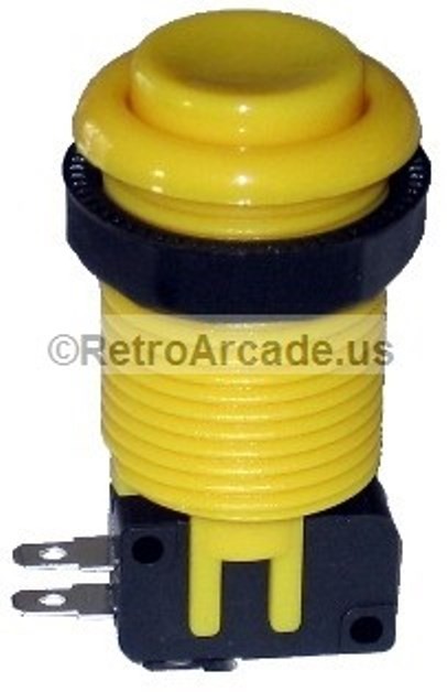 Yellow Long Length Arcade Game Push Button w/ microswitch Also for Mame & Jamma
