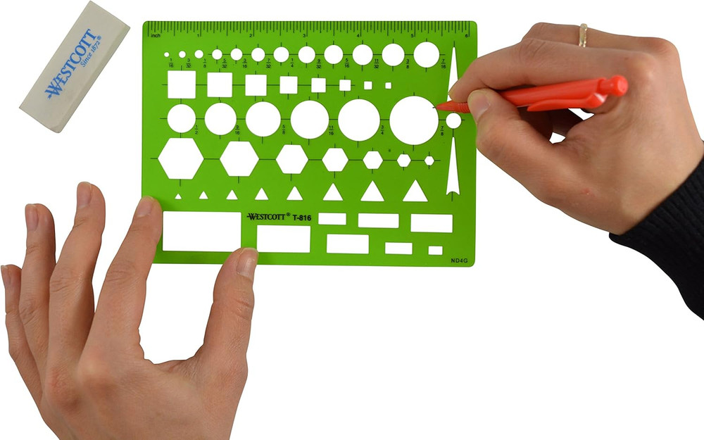 T-816 All-Purpose Technical Drawing Template, Plastic Shape Template Tool, Green
