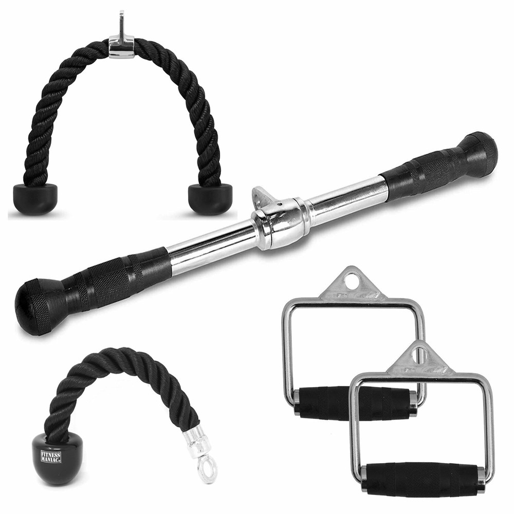 Tricep Press Down Cable Machine Attachment LAT Pulldown Gym Set 5pc