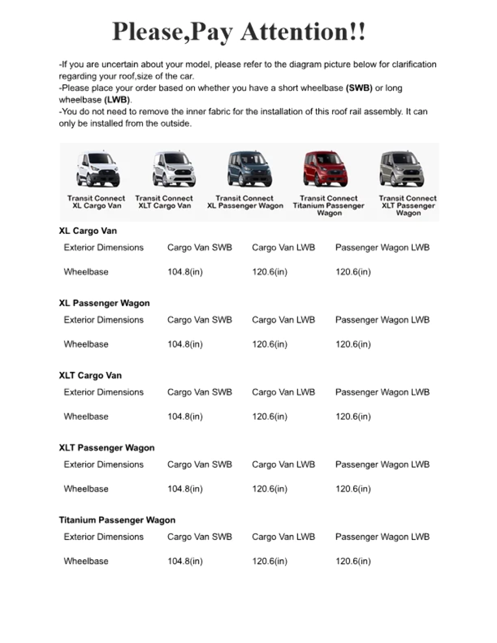 For Ford Transit Connect LWB 2013-Up Roof Rack Cross Bars Metal Bracket Flush Ra