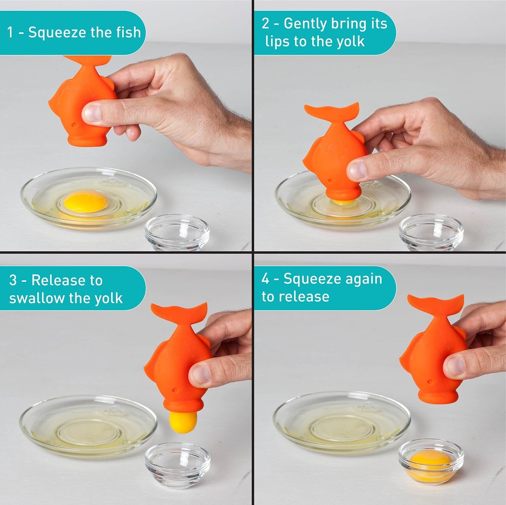 Egg Separator for Raw Eggs – Silicone Egg Yolk and White Separator, YolkFish ...