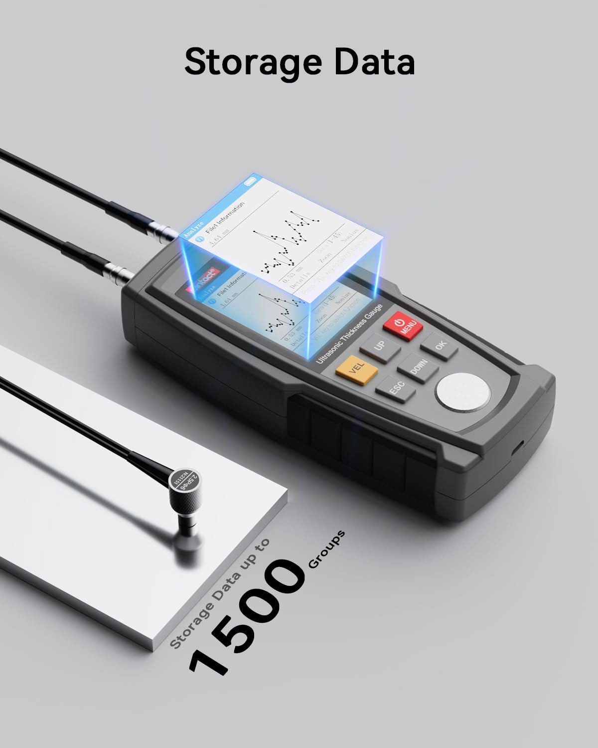 Digital Ultrasonic Thickness Gauge Tester 0.039 to 11.81 in For Metal Cast Iron