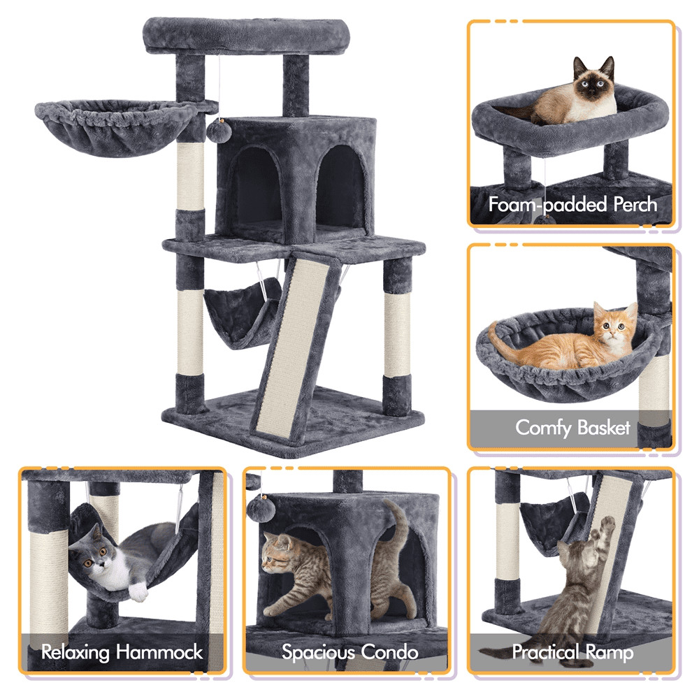 Multi-level Small Cat Tree Tower with Condo, Dark Gray