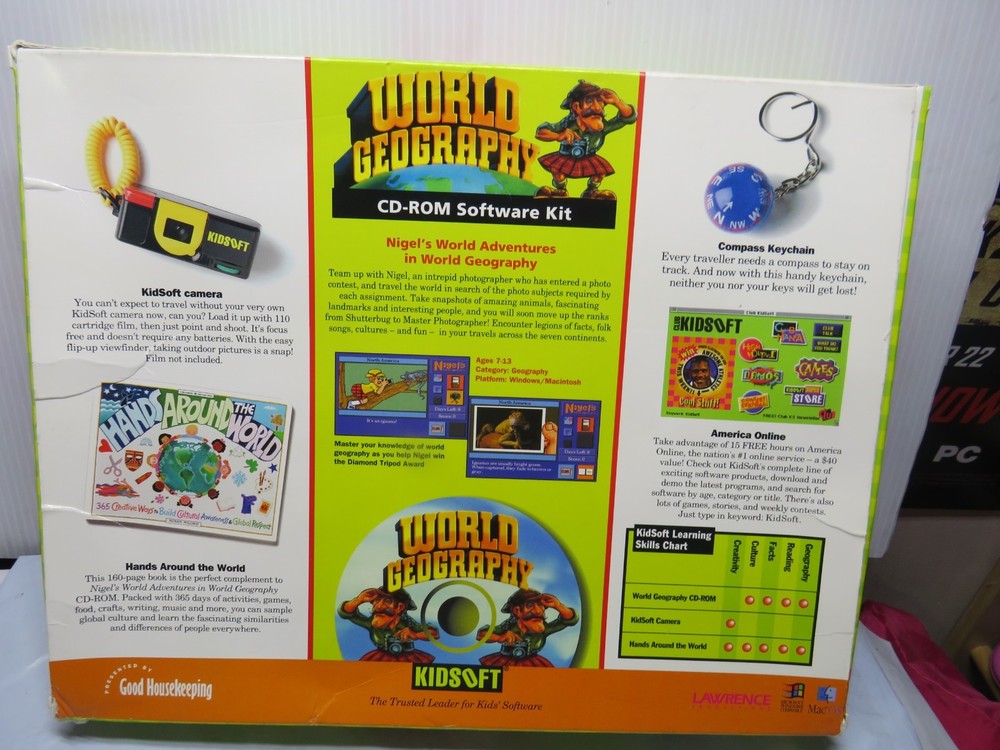 World Geography PC CD Rom Software kit Map Skills Mac Win Camera compass handson