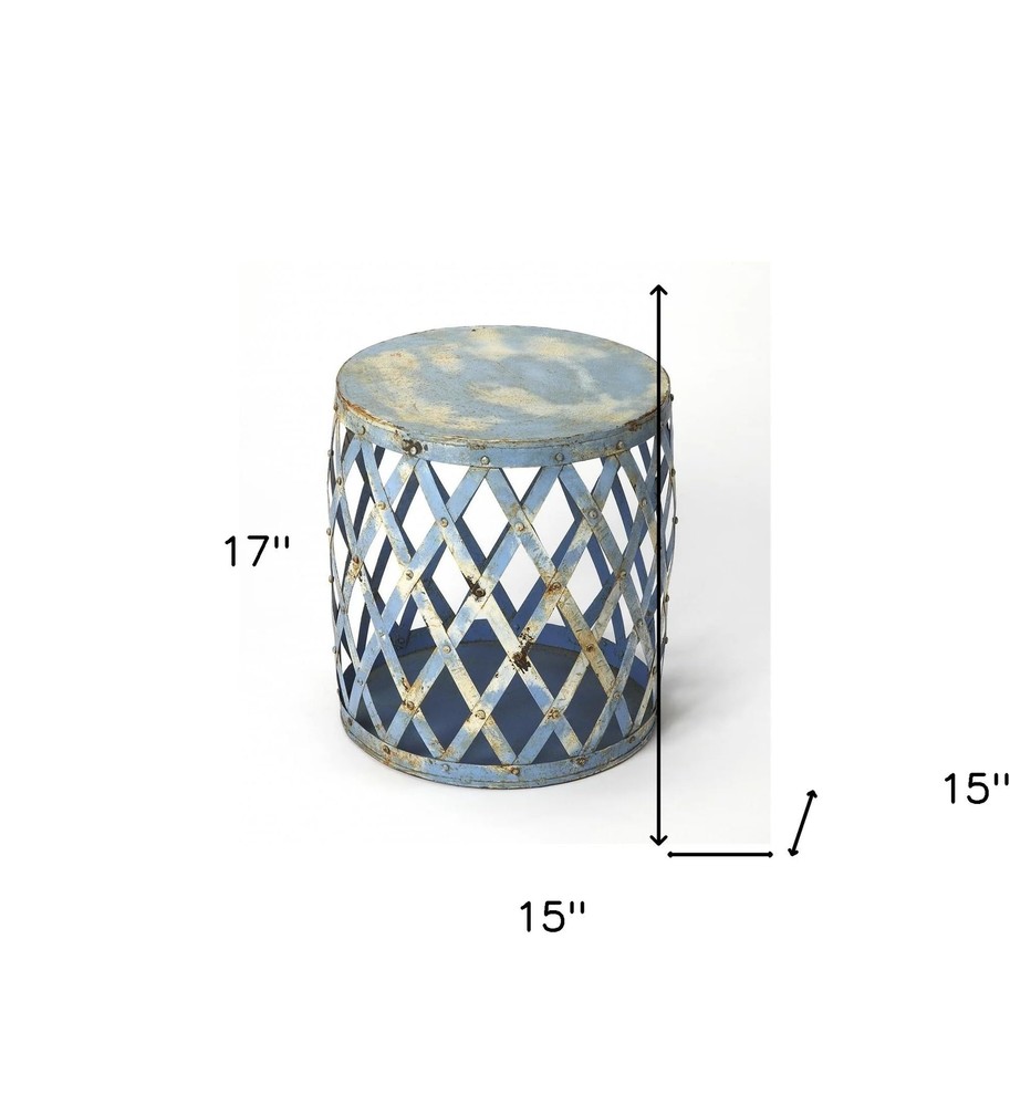 17 Rustic Blue Iron Lattice Round Top End Table