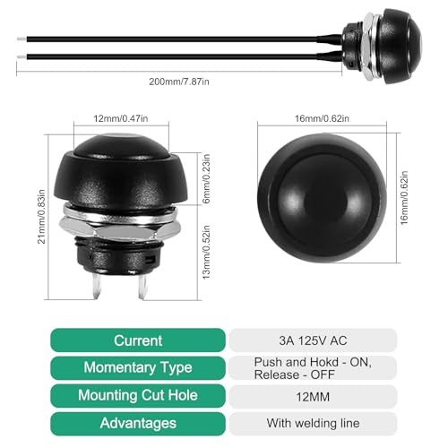 10PCS 12mm Momentary Push Button Switch On Off Waterproof SPST Mini Round