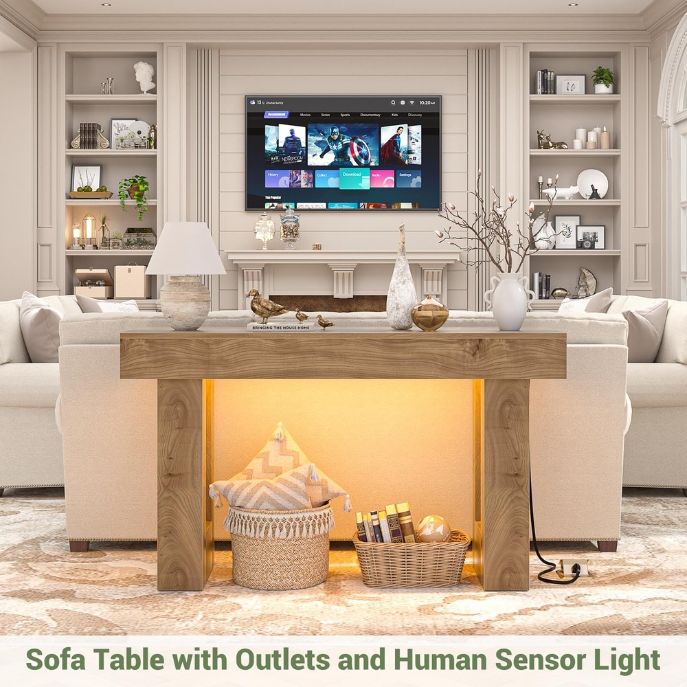 47" Entryway Table with Socket and Sensor Light, Narrow Console Table with St...