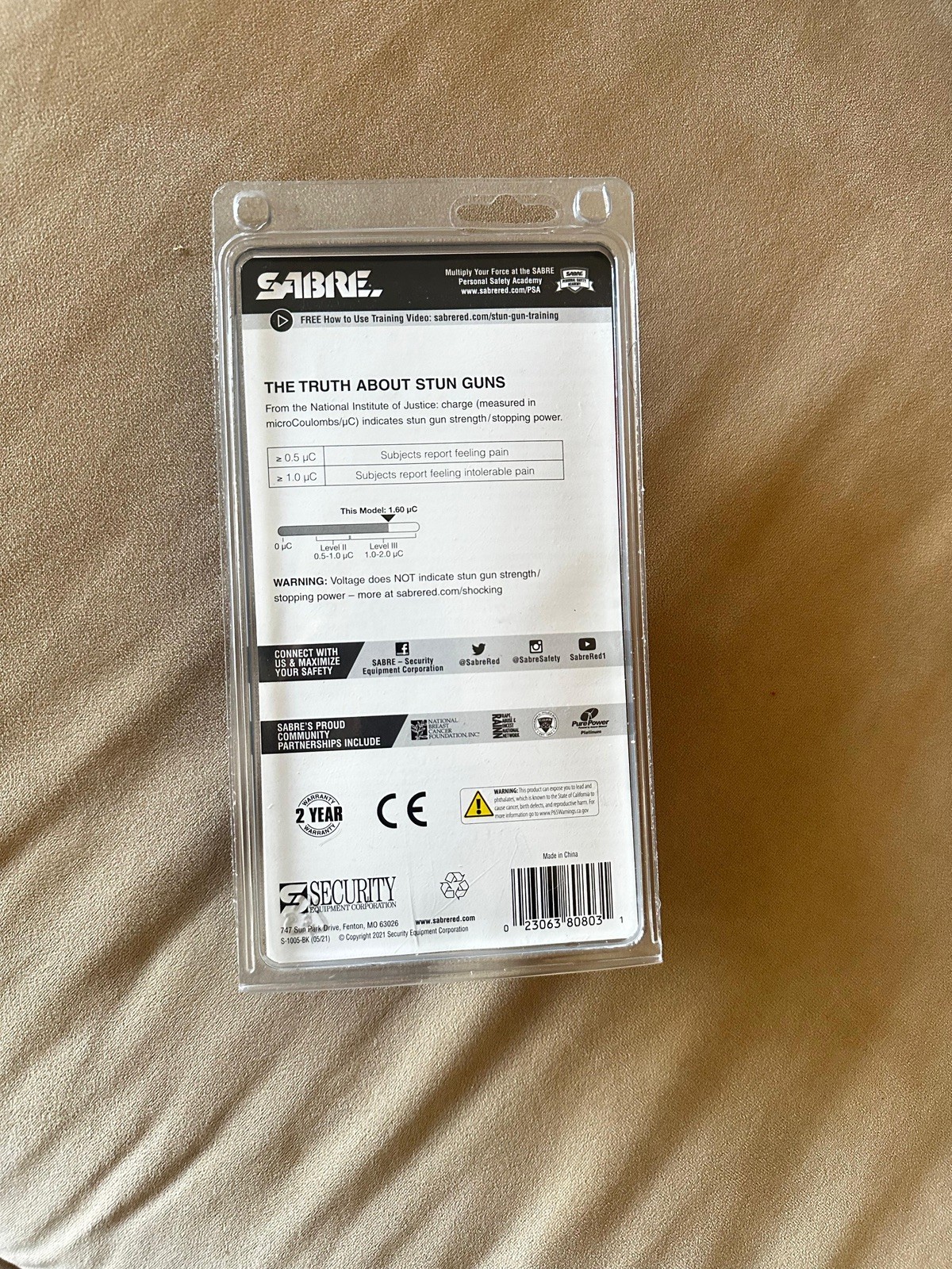 NEW Sabre Black Stun Gun With LED Flashlight S-1005