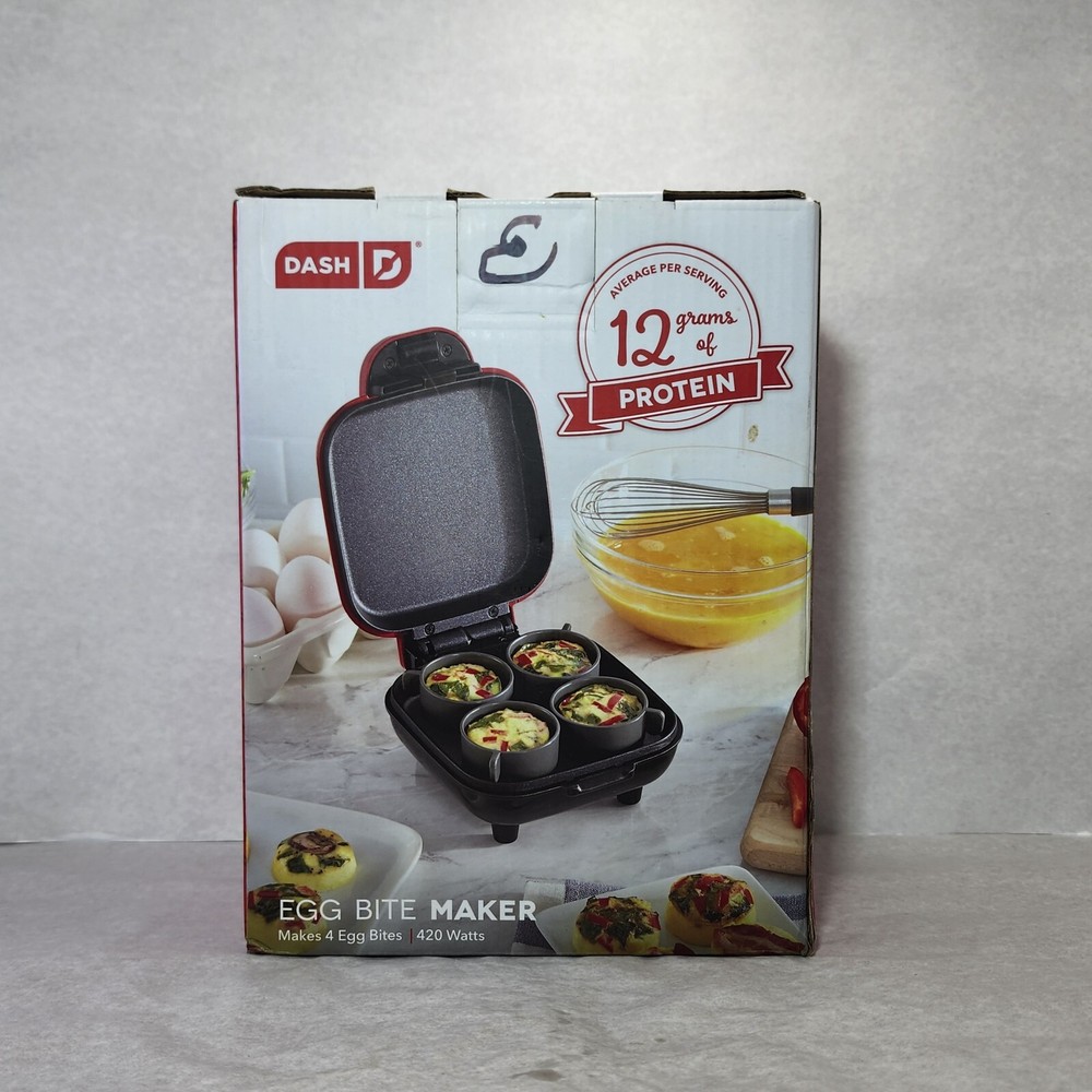 DASH Egg Bite Maker Fast Heating w/ 4 Silicone Molds & Recipe Guide NEW! Red