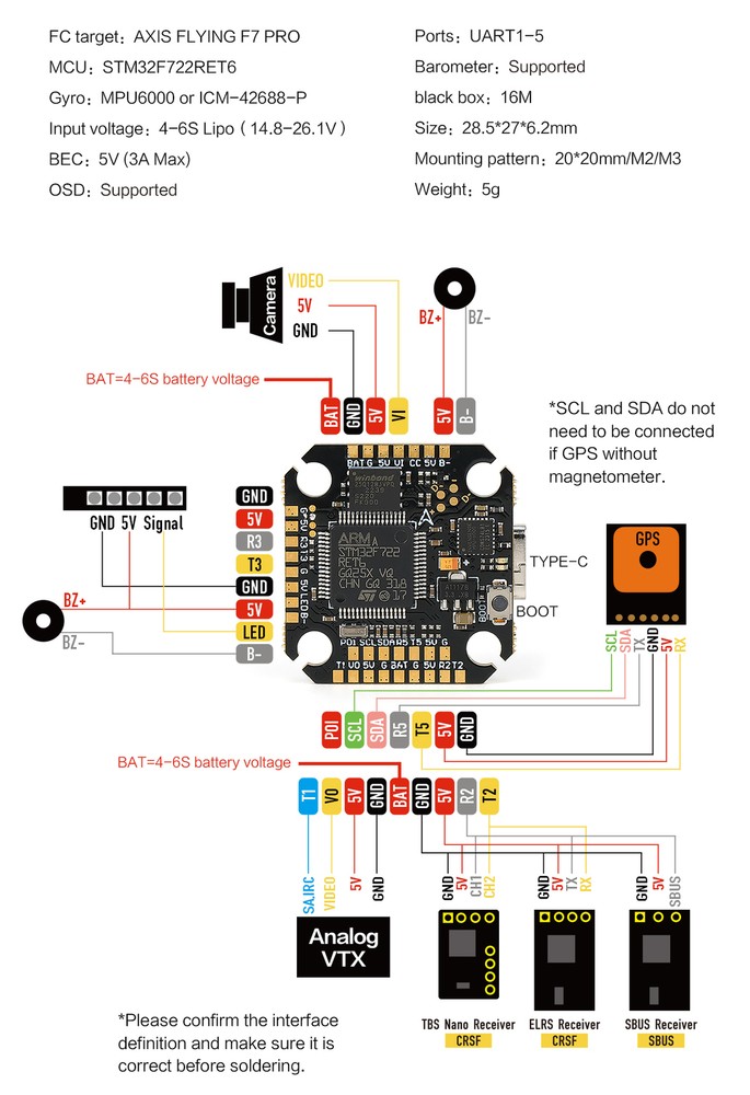 Axisflying Argus Mini 55A Stack F7 Pro Flight Controller MPU6000/ICM-42688-P ESC