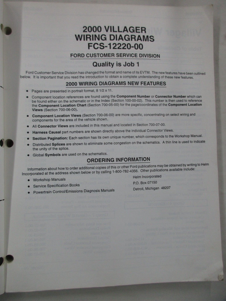 2000 FORD VILLAGER WIRING DIAGRAMS