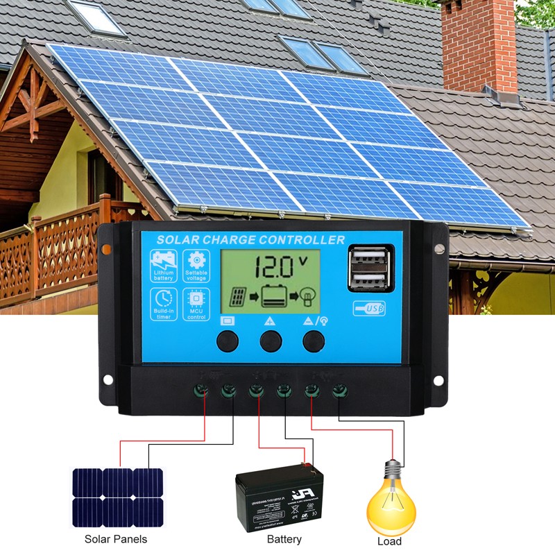 PWM 30A 12V 24V Solar Panel Regulator Charge Controller Auto Focus Tracking 2USB