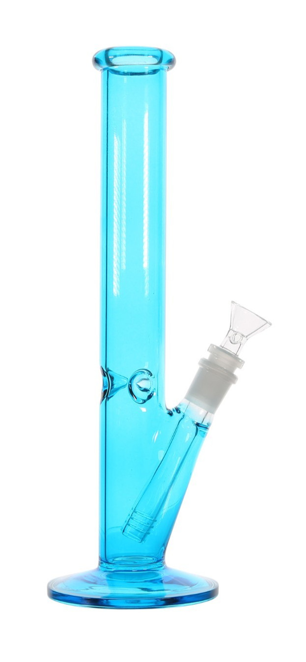 12” Neon Blue Straight Tube Glass Water Pipe Hand Painted + 14mm Bowl & Downstem