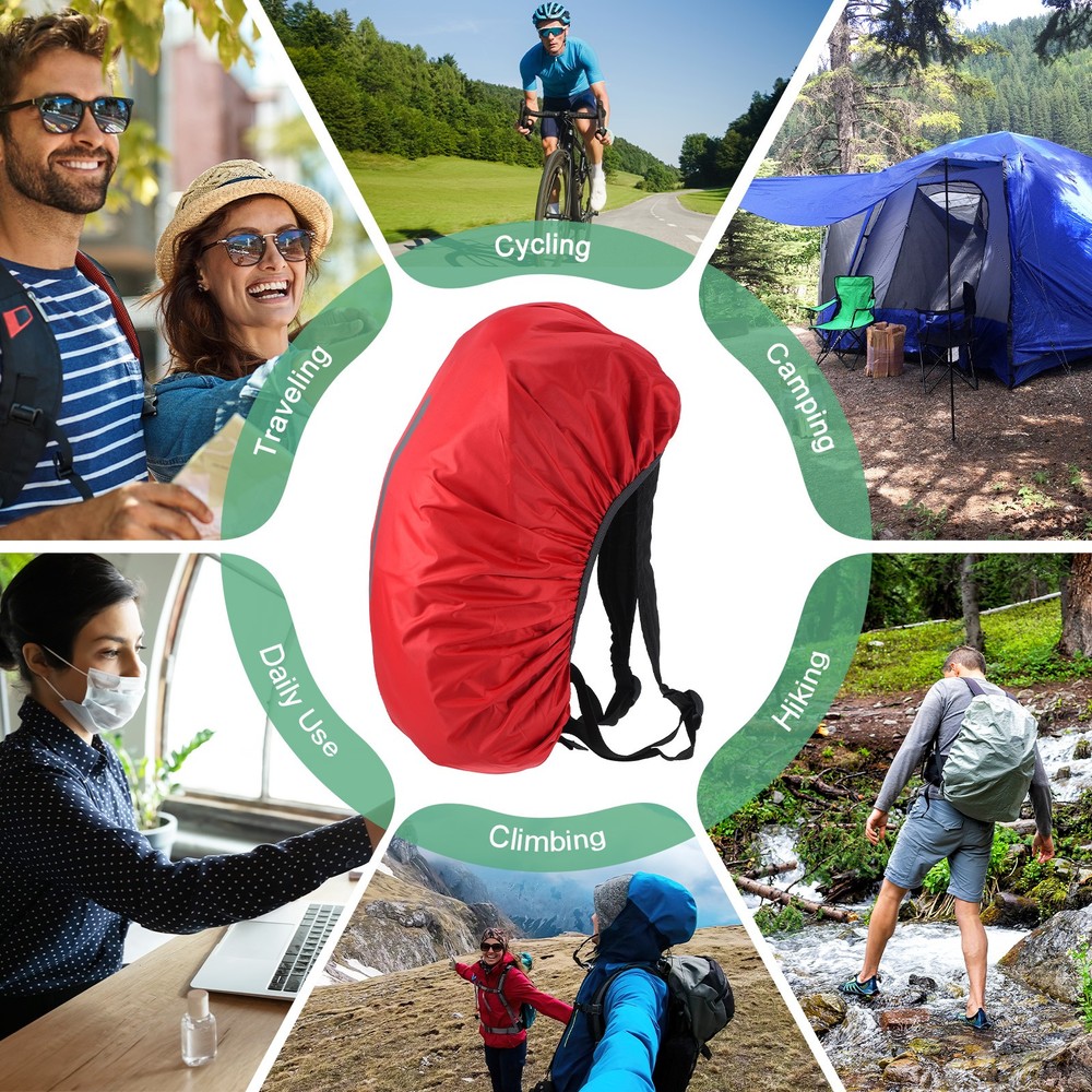55L-65L Backpack Rain Cover with A Vertical Reflective Strap [Red]