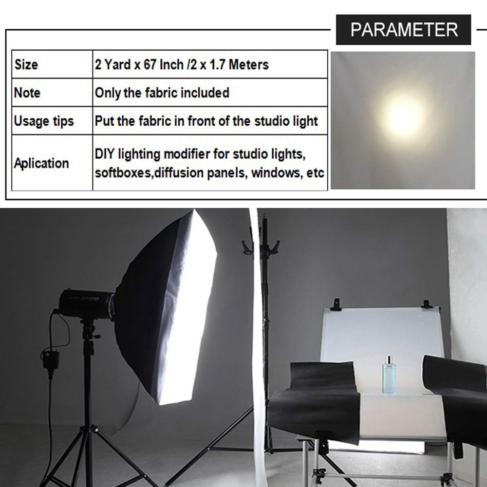 Light Diffuser Diffusion Fabric 2 Yard x 67 Inch 2 x 1.7m Nylon Silk White