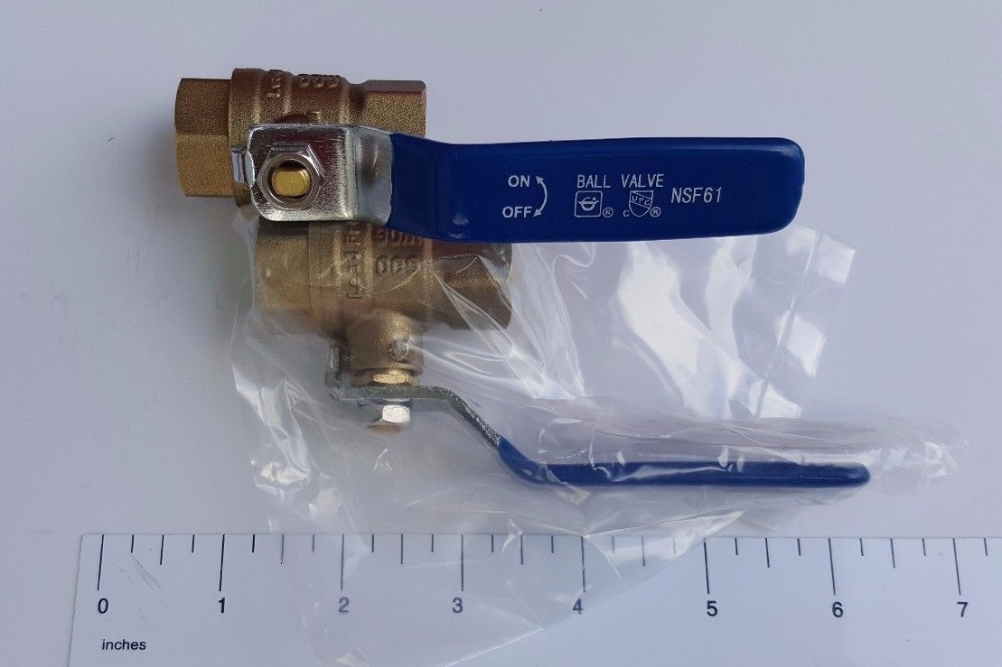 1) 1/2" Female Ball Valve, Lead Free Brass, Full Port 600 PSI, WOG-Water,Oil,Gas