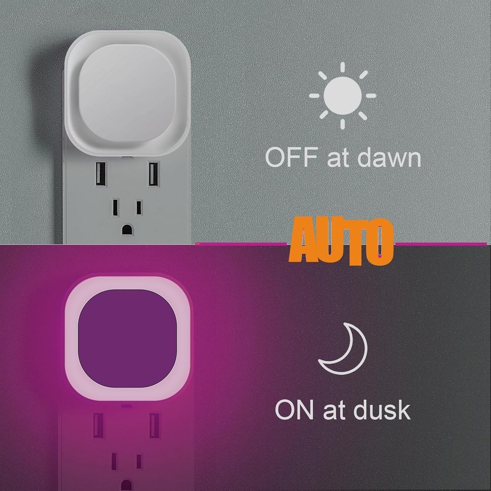 2 Pack Dimmable Pink Night Light, Auto Dusk to Dawn Sensor, Dimmable,
