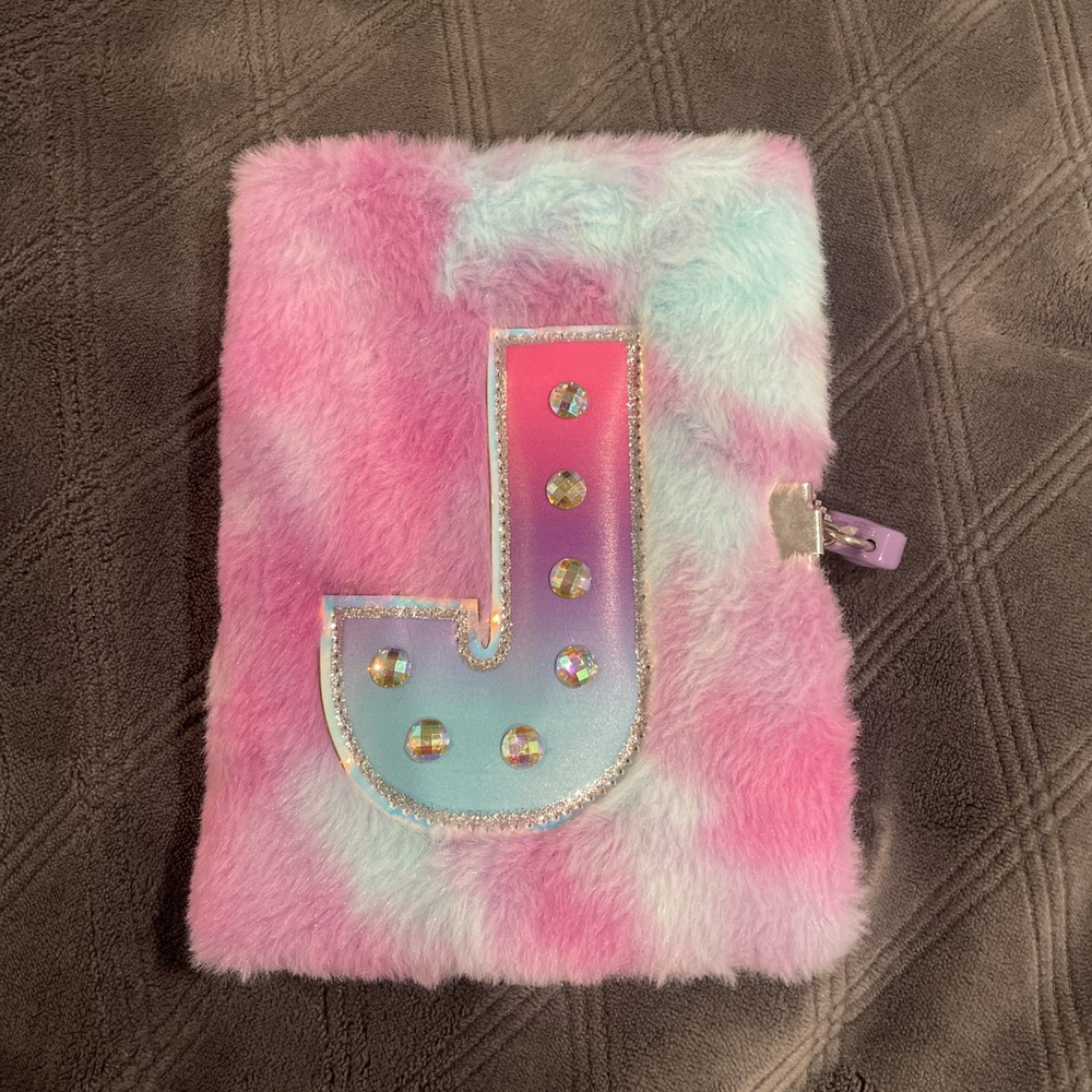 Fuzzy Diary/notebook, With Lock Letter/ Monogram “J” Tiedye