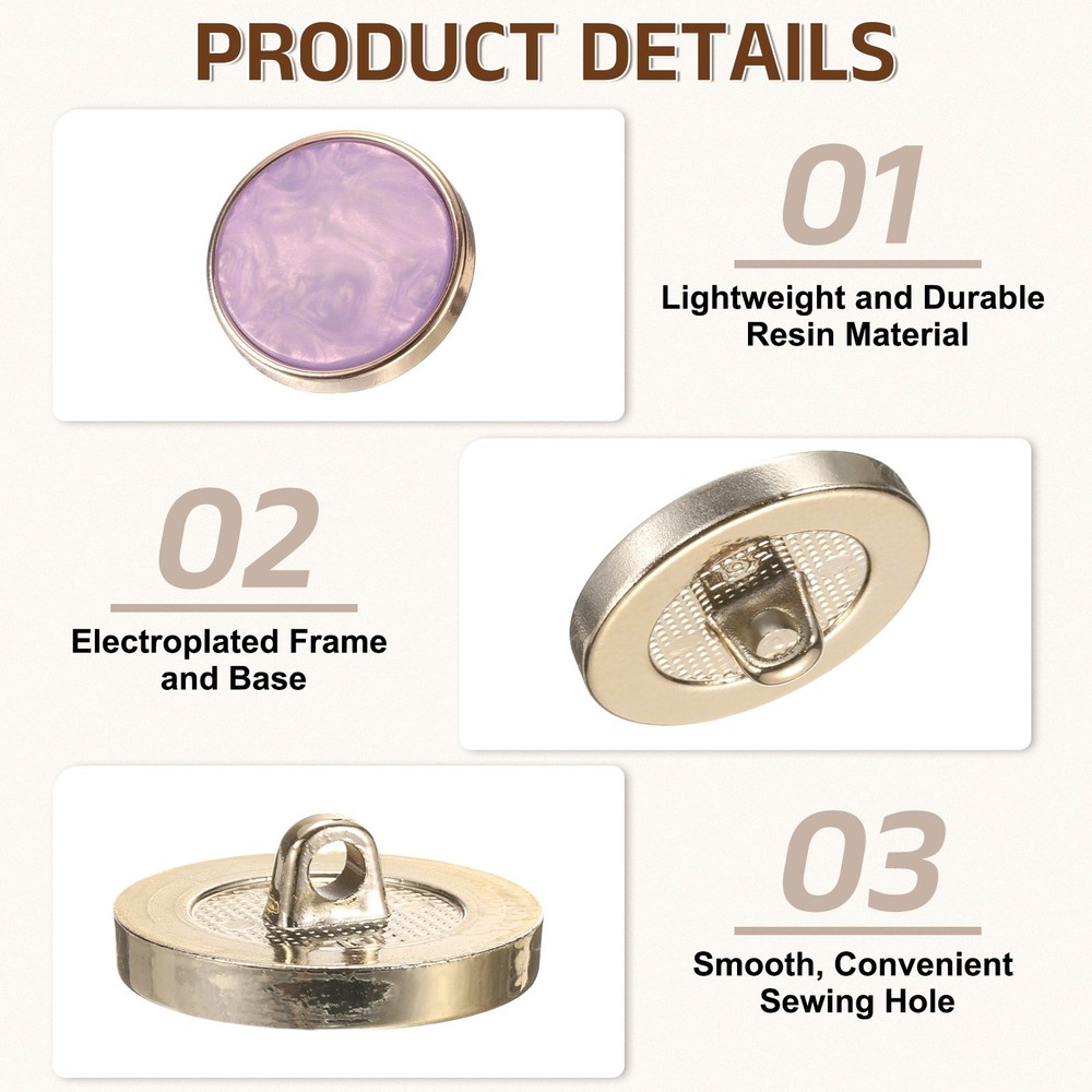 5Pcs Round Button, 23mm/0.9" Resin Decorative Pattern Button, Purple
