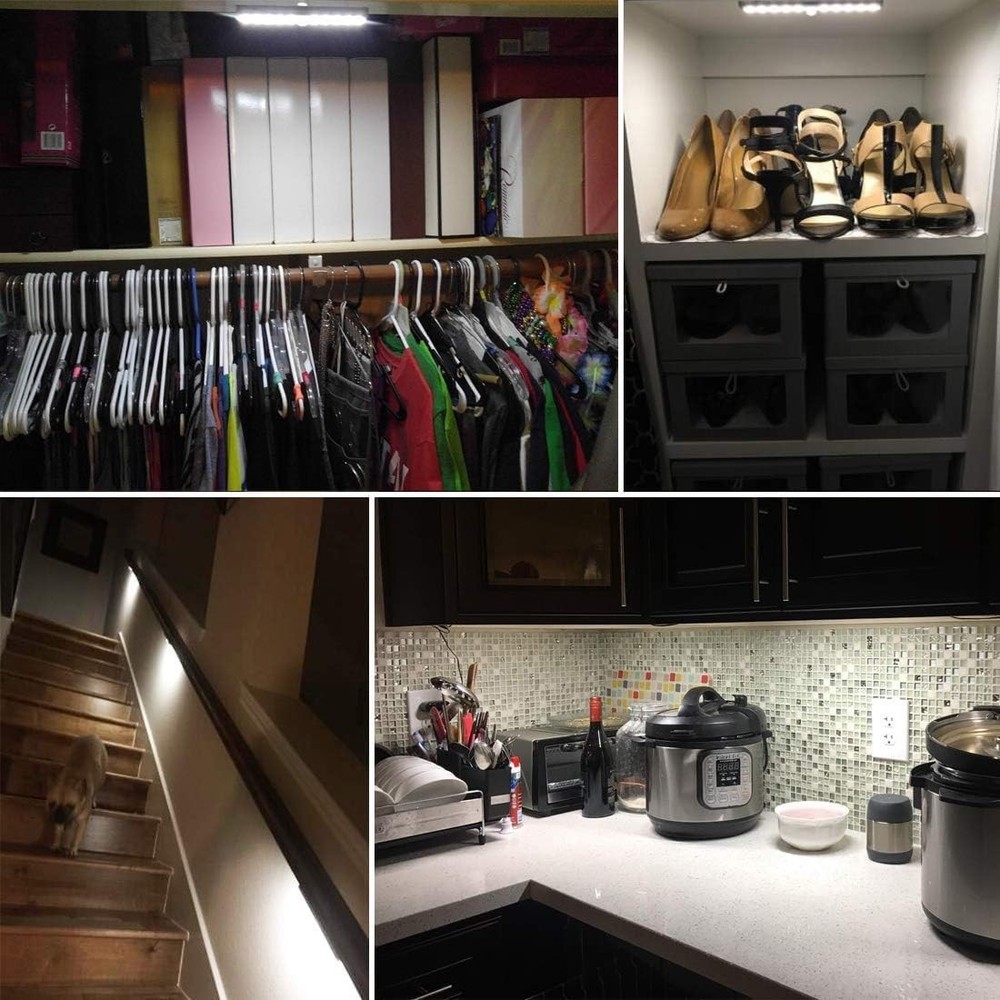 Motion Sensor Under Cabinet Lights with Remote 2 Pack, Dimmable Battery Opera...