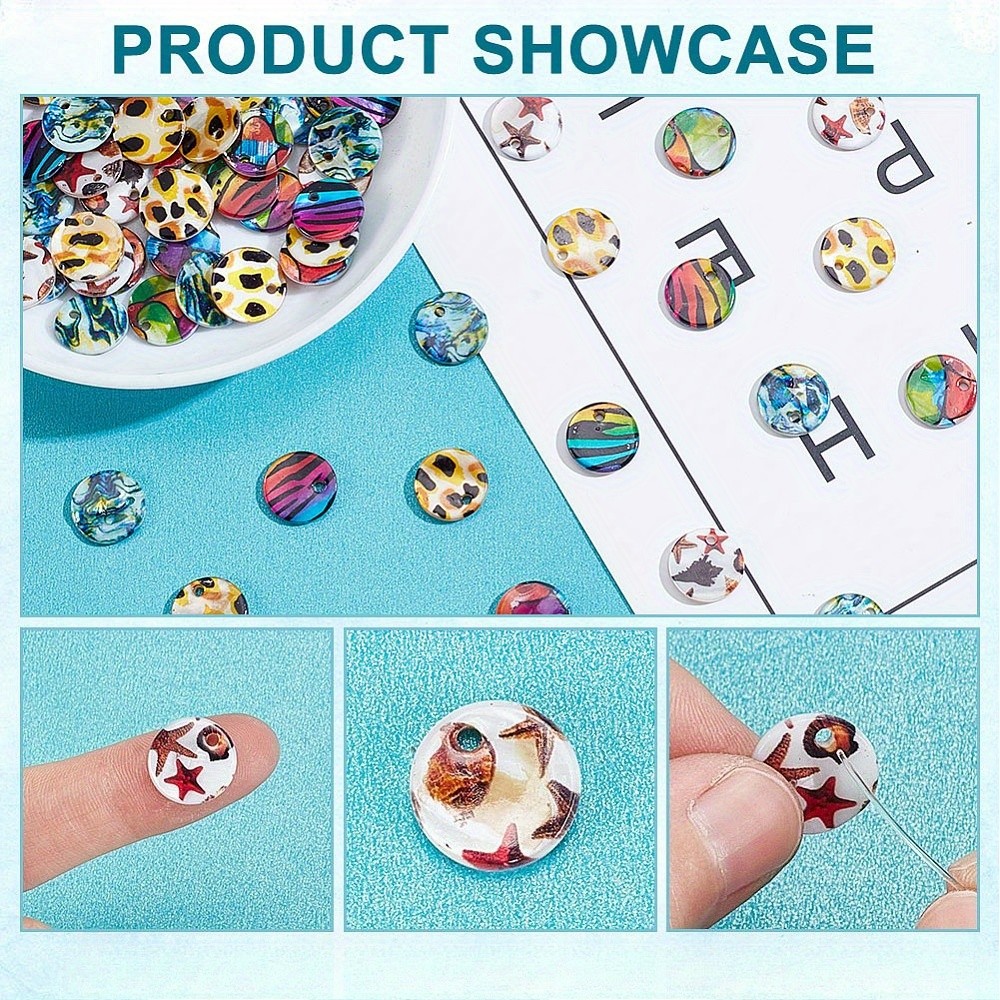 1box 80pcs 5 styles Shell Mixed color Flat Round Pendants Printed Shell