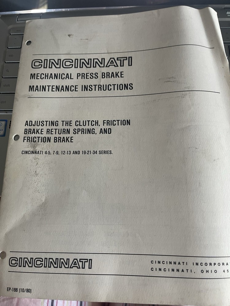 Cincinnati Mechanical Press Brake Maintenance Instructions