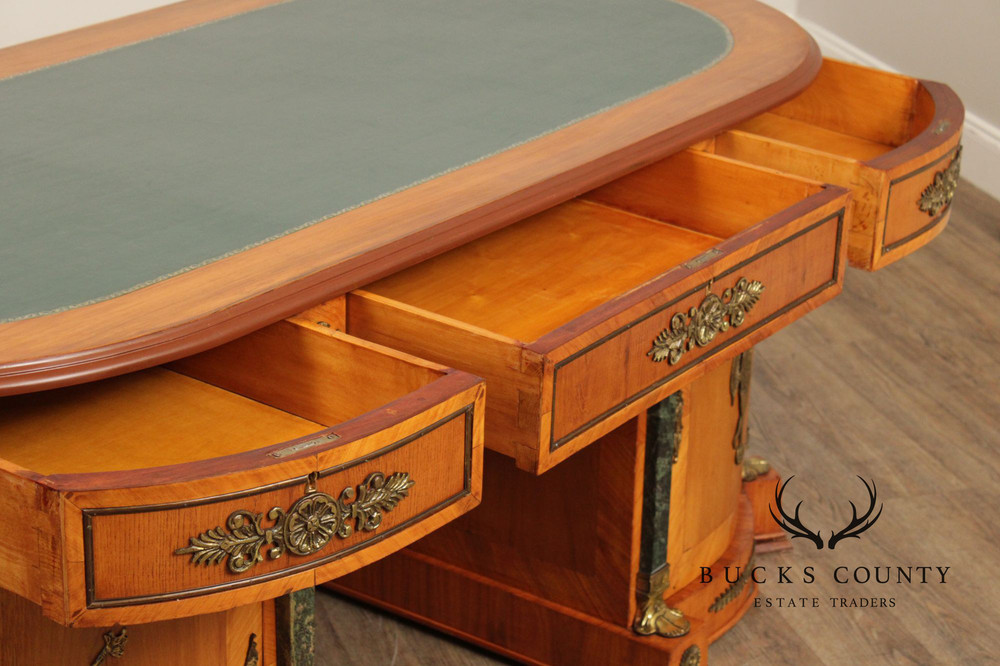 Classical Revival Walnut Ormolu Mounted Desk With Leather Top