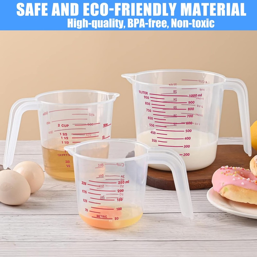 DTDNZKN 3 Pack Measuring Cup Set, Includes 250Ml (1-Cup), 500Ml Large, Clear