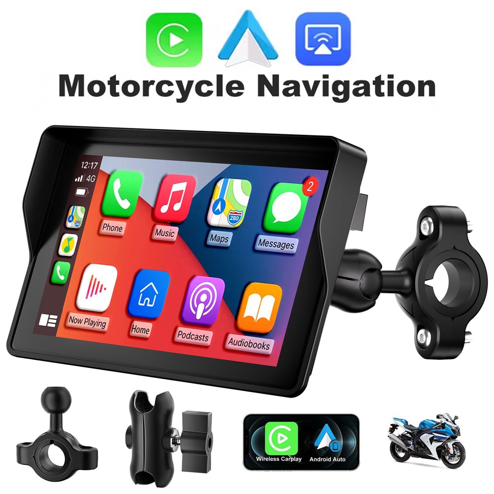 Motorcycle GPS Navigation 5" Apple Carplay Android Auto Portable Touch Screen