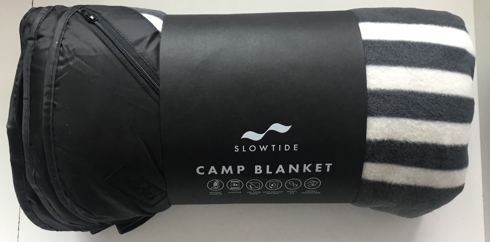 NEW Slowtide Bunker Black & White Striped Waterproof Camp Blanket 58"x72" Picnic