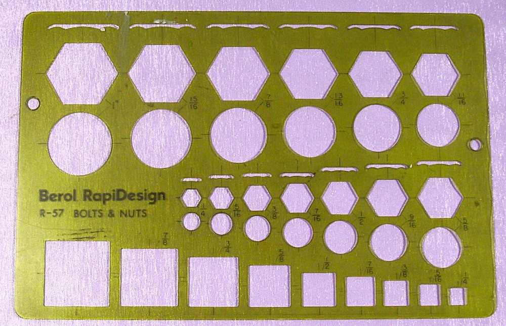Berol RapiDesign  R- 57 ☆ Bolts & Nuts Template ☆ Drafting & Engineering ☆ L@@K!