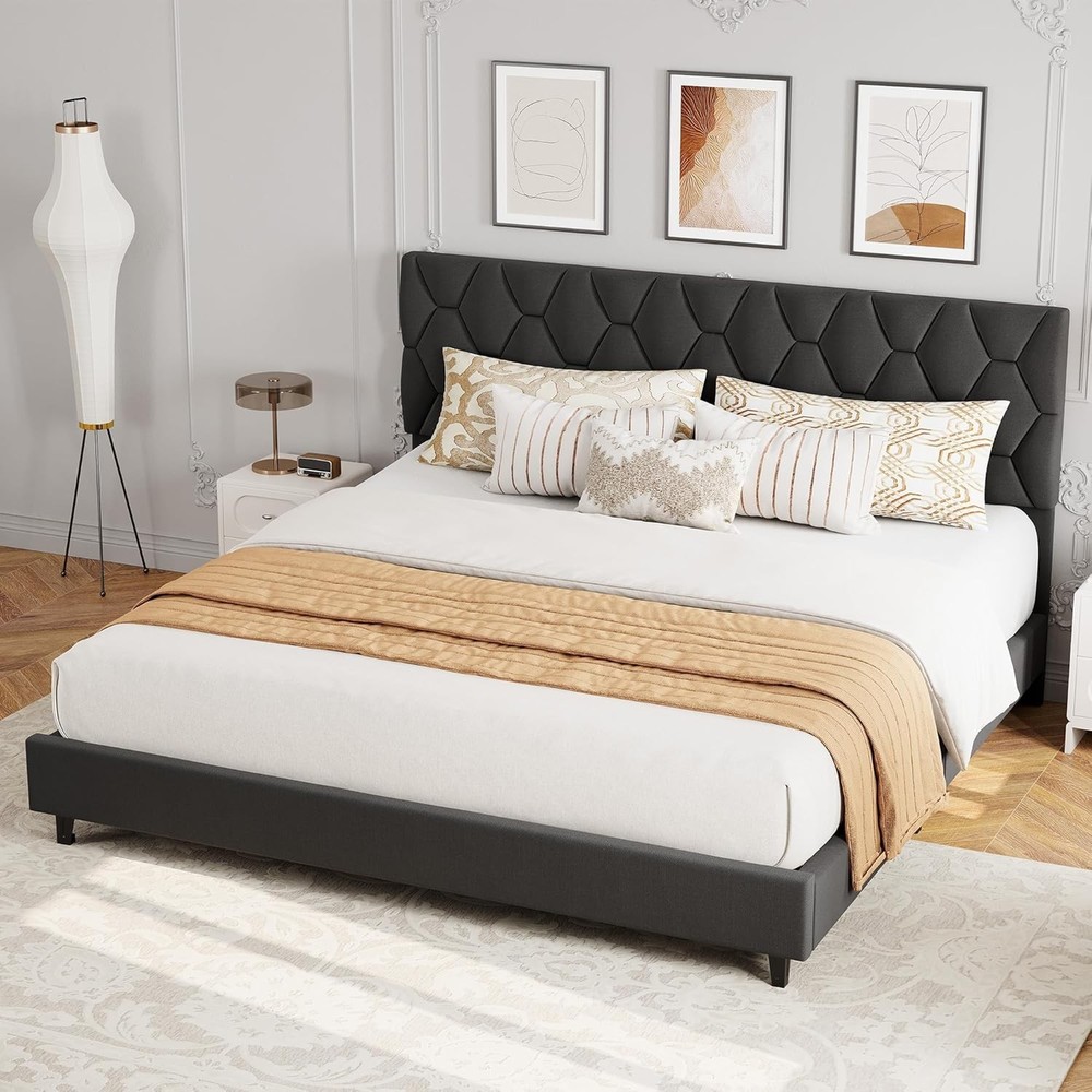 King Size Bed Frame with Headboard, Heavy-Duty Platform Bed Frame,Easy Assembly