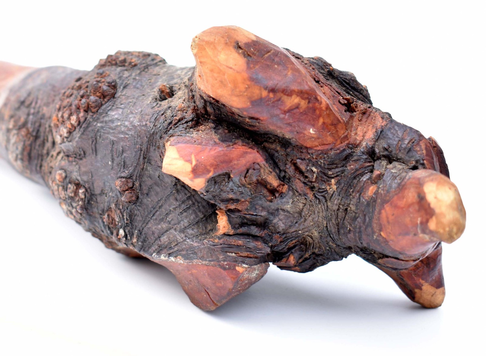 22" Early Penobscot Indian War Club - 1800s Maine - Red Dye - Chip Carved Handle