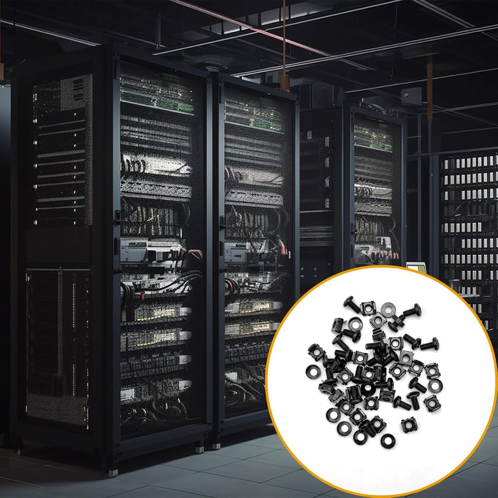 50 Pack M6 Rack Mount Cage Nuts, Screws and Washers Rack Screws Square Insert...