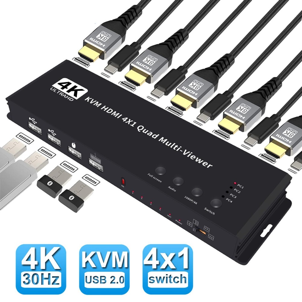Hotkey 4K 4x1 KVM HDMI Quad Multi-Viewer Display Switch Vedio Wall Controller s