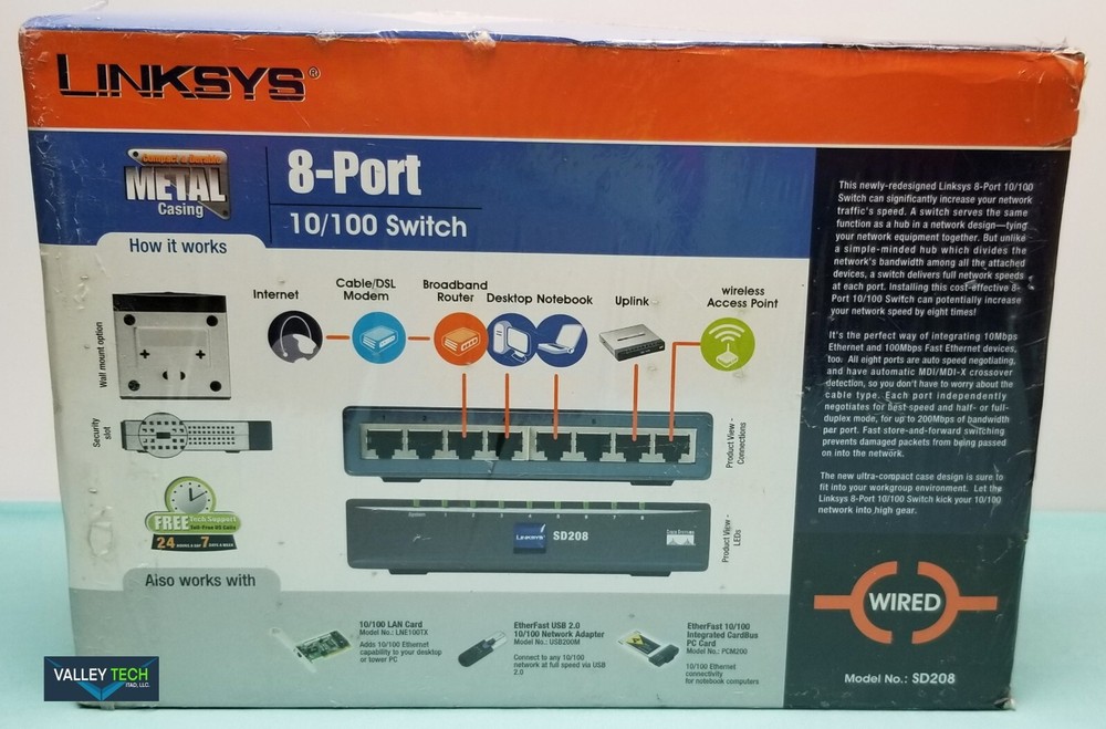 Linksys SD208 10 100 Switch 8 Port Switch for Rackmount or Desktop NEW