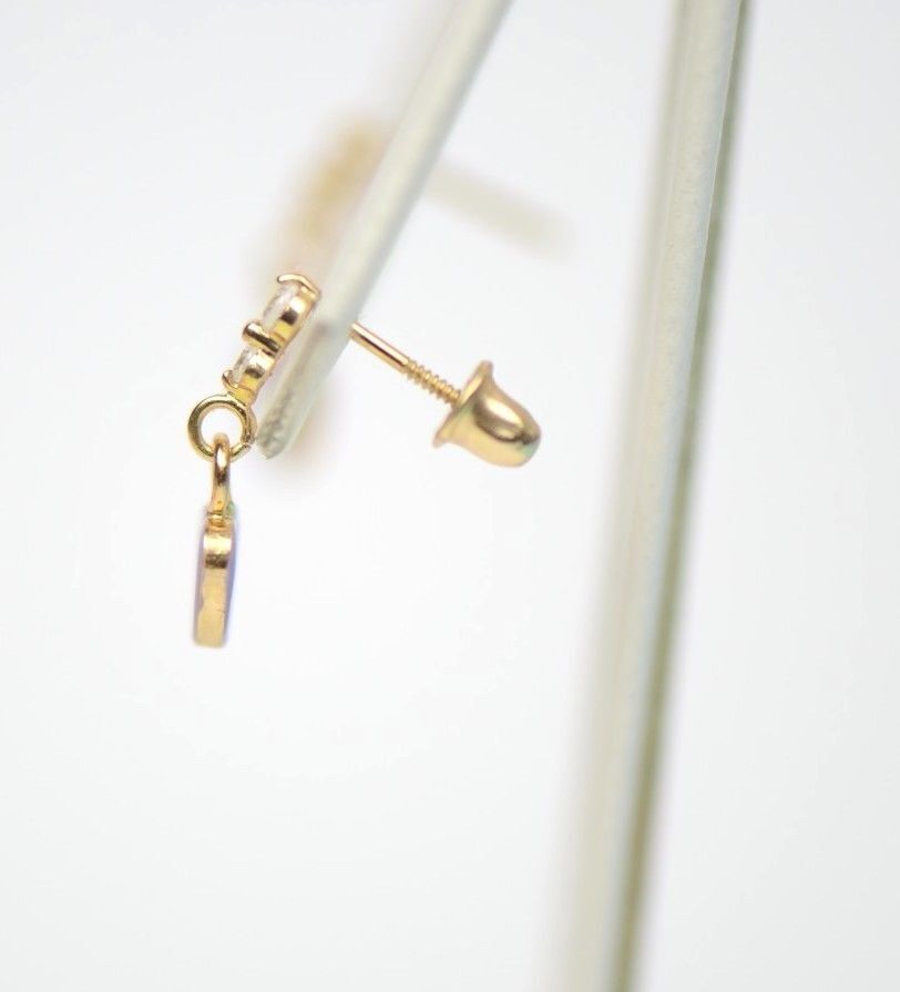 14K Solid Yellow Gold Heart Shape Dangle Earring with Enamel